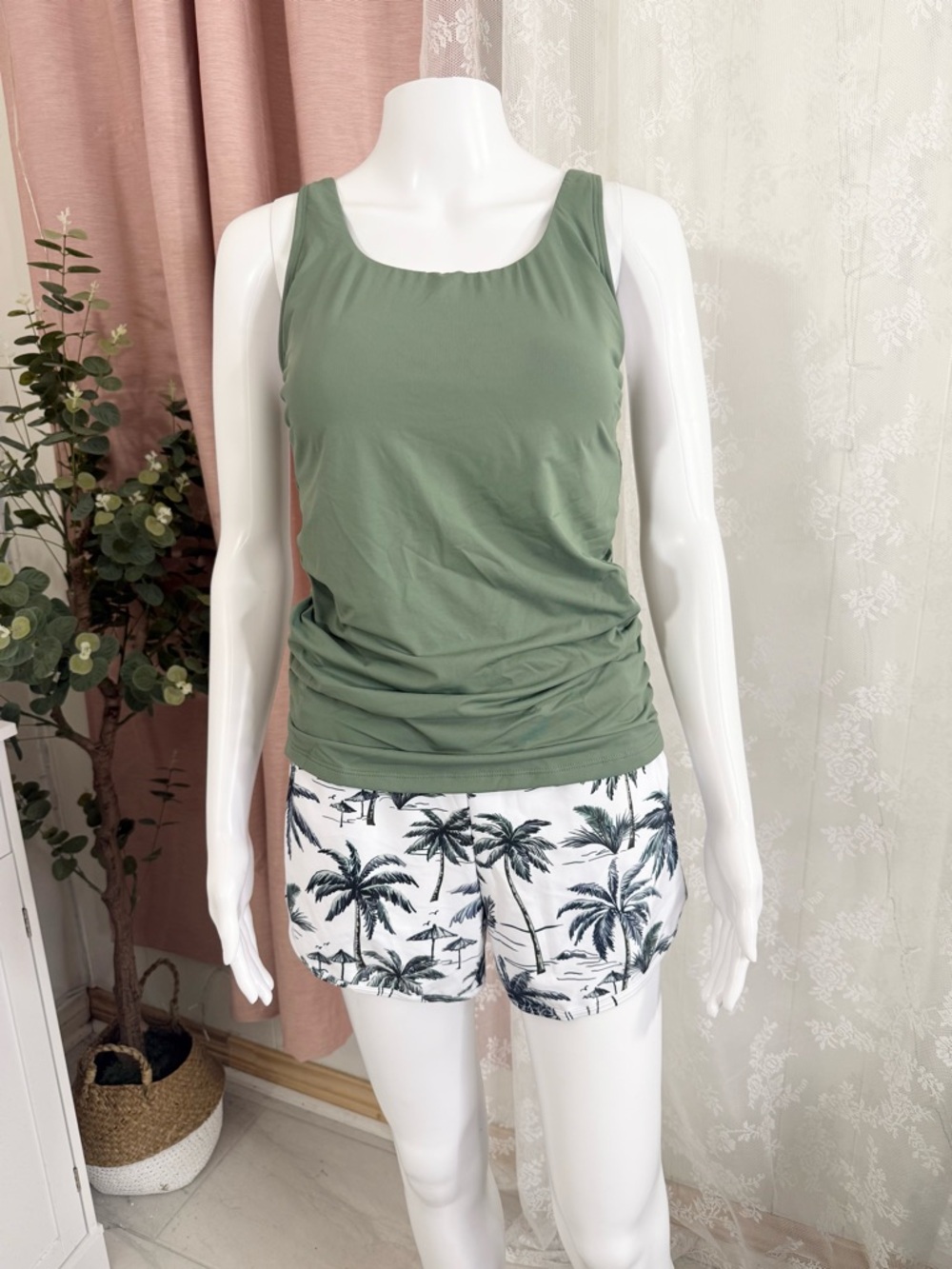 Women’s Olive Tankini Top Swim Bikini - Olive Green BIN#8